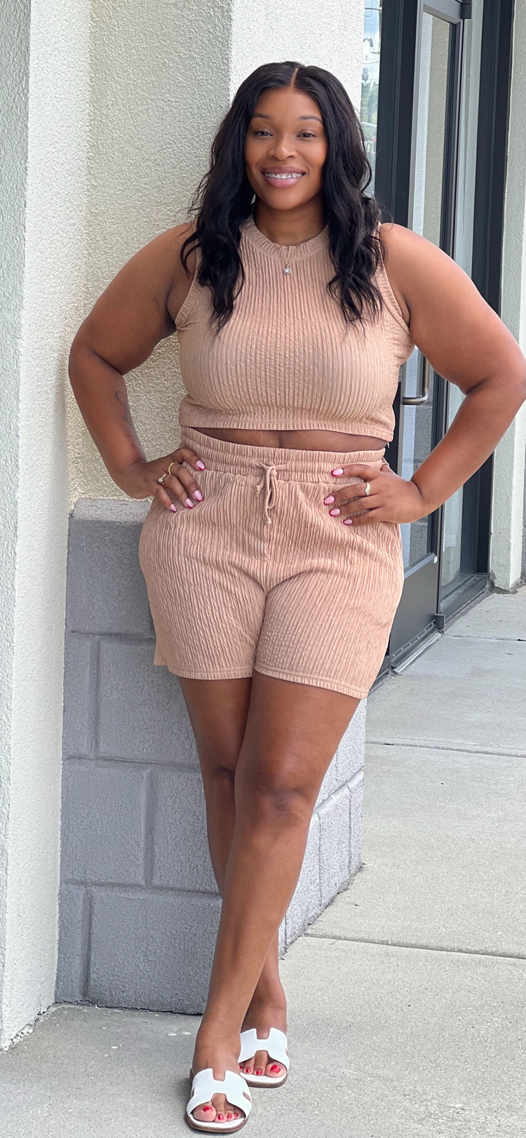 Casual Crinkle S Set-Beige