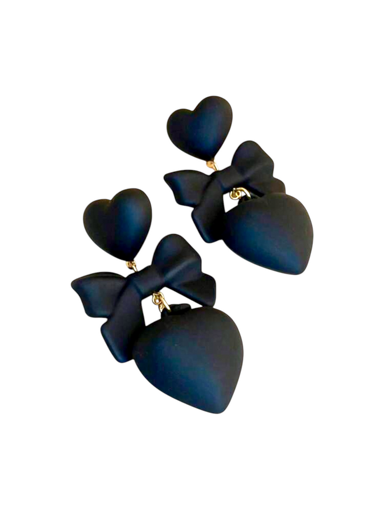 Simply Love Valentine Collection Black Bow Heart Earrings
