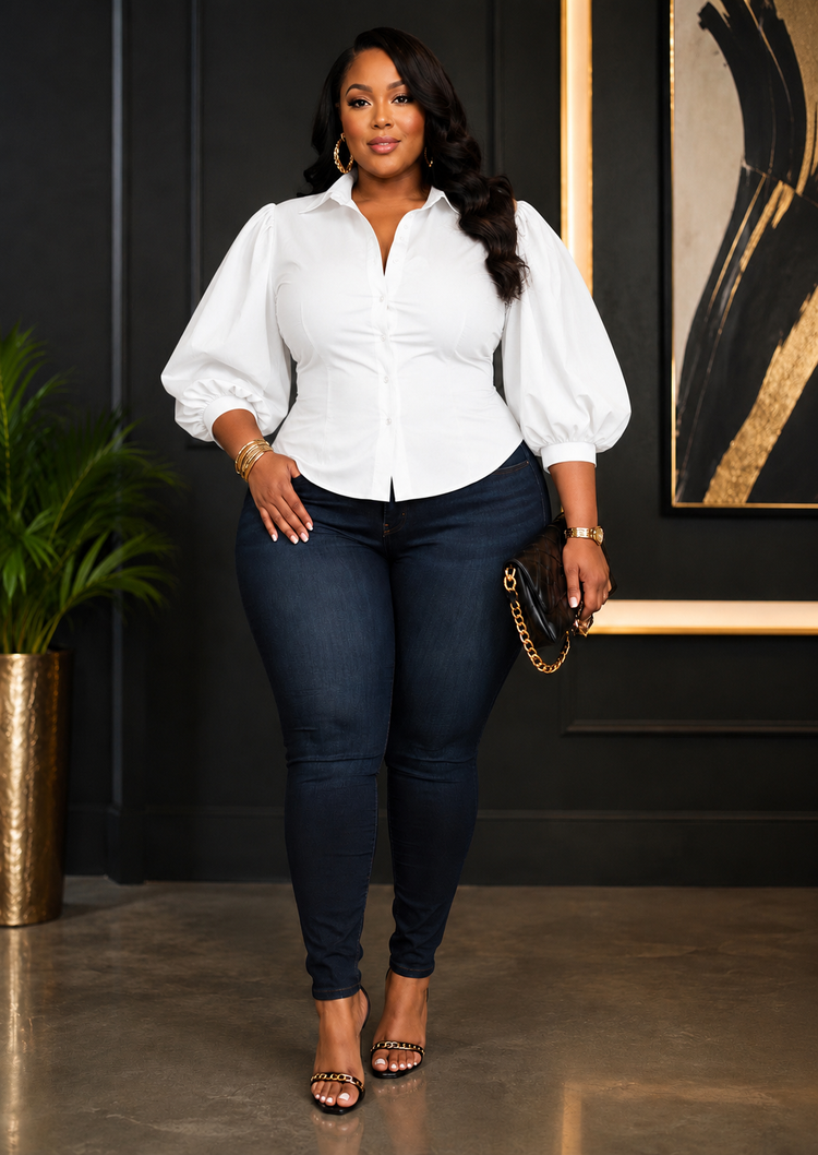 Major Puff Fitted Top Plus-White