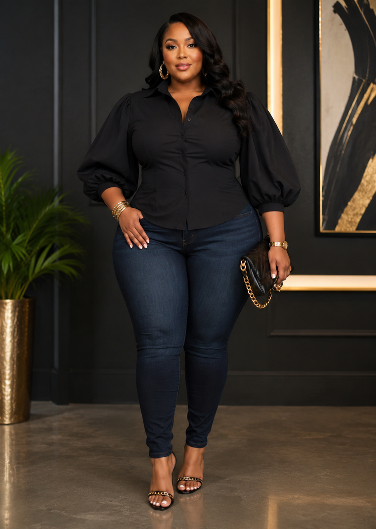 Major Puff Fitted Top Plus-Black