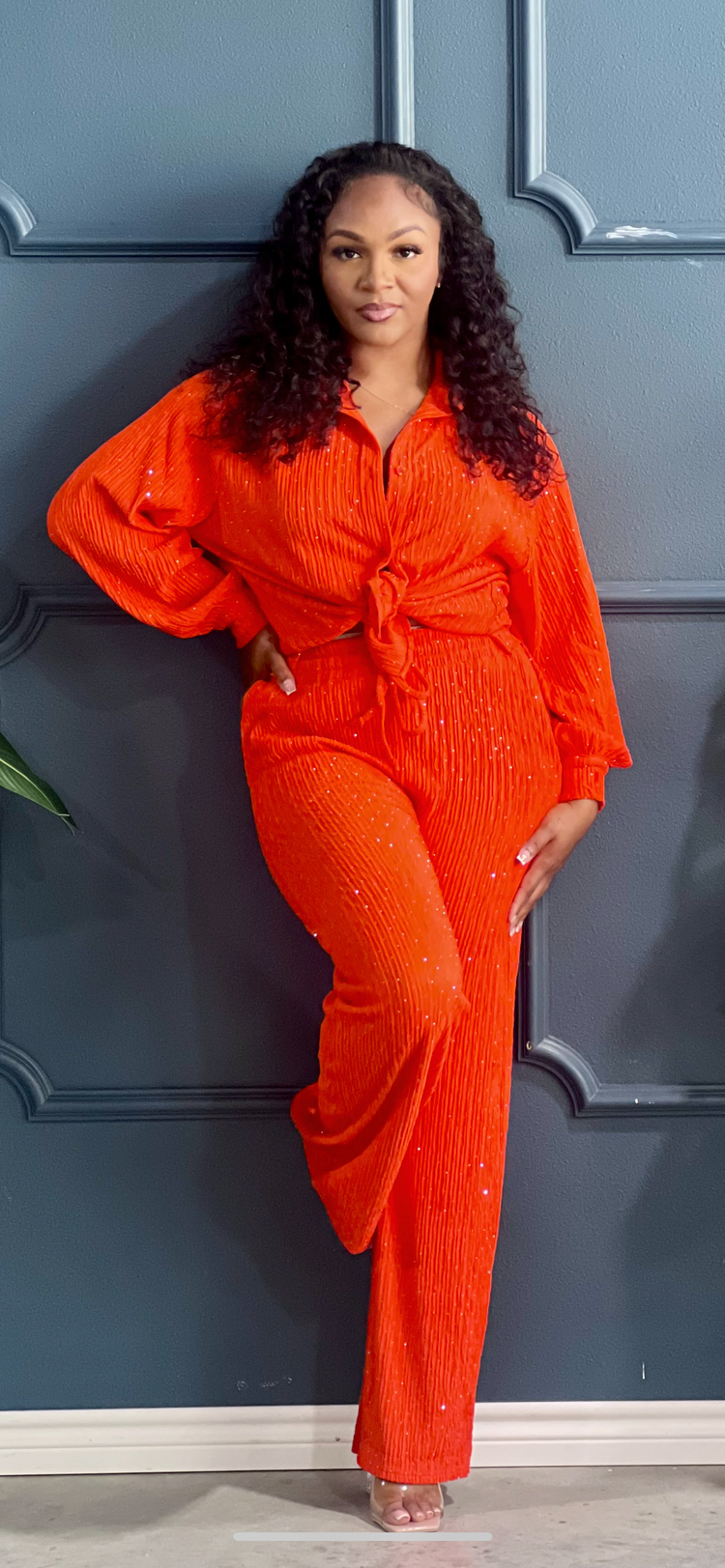Casual Crinkle Lady Set-Orange