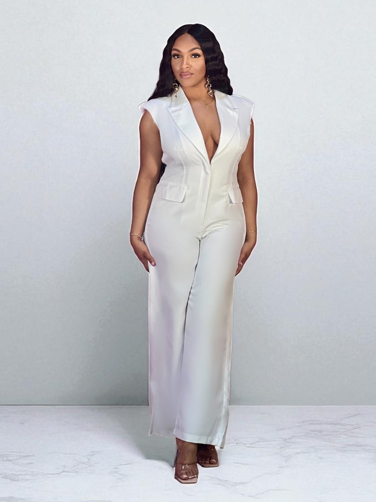 Exposed Shoulder Jumpsuit-White