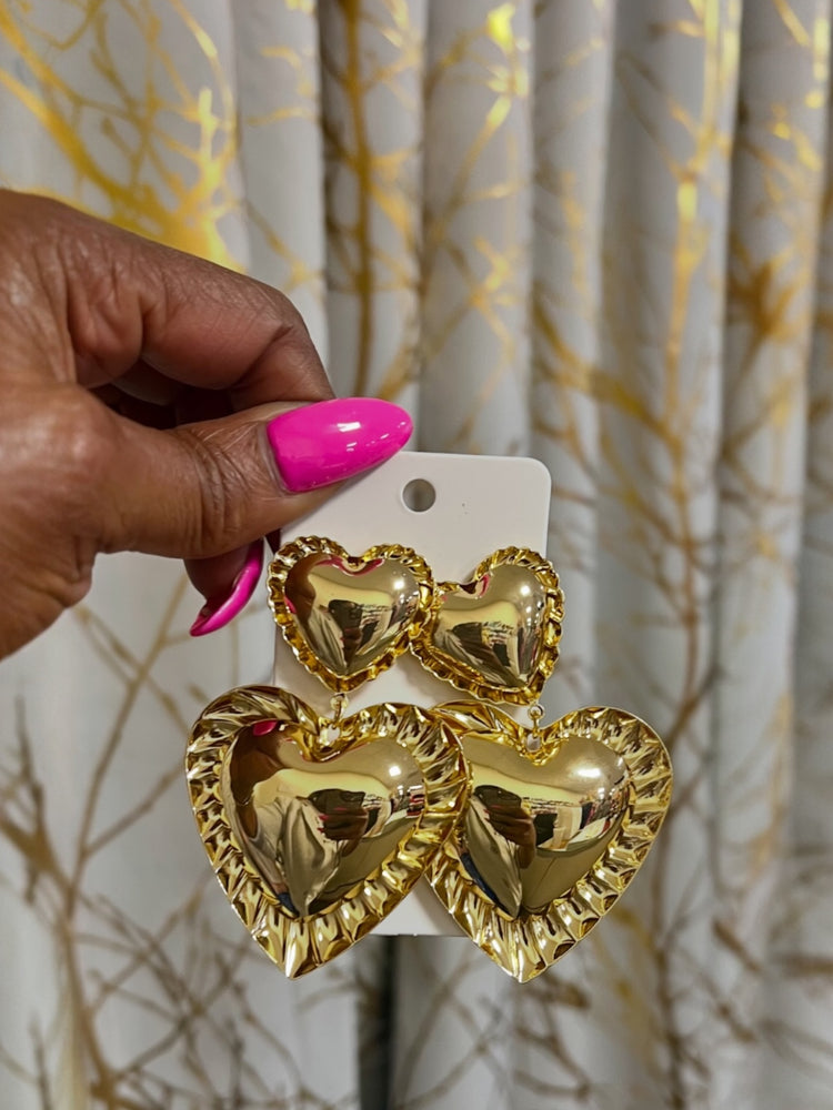 Gold Double Heart Earrings