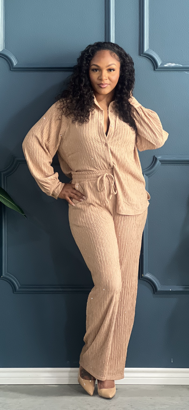 Casual Crinkle Lady Set-Mocha