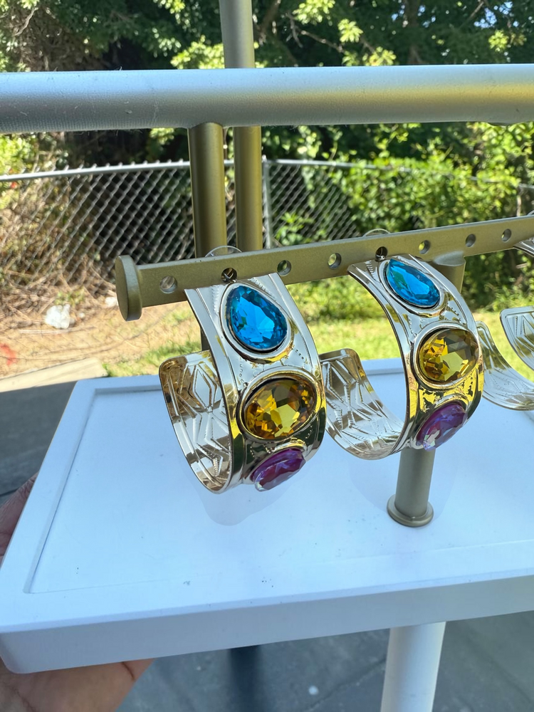 Multi Stone Hoop Earrings Alc