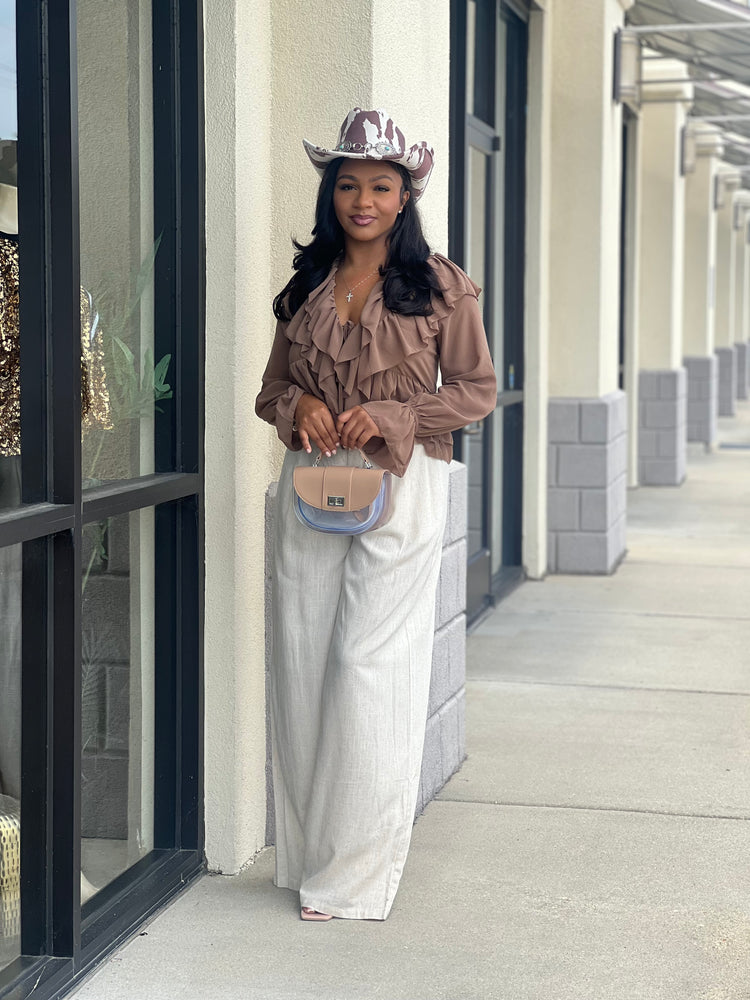 Cascading Ruffle Blouse (Mocha)