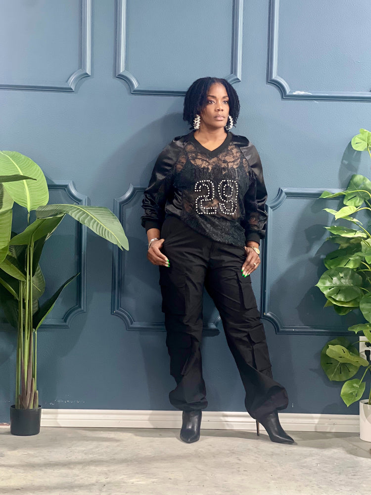 Lace Black Jersey Top