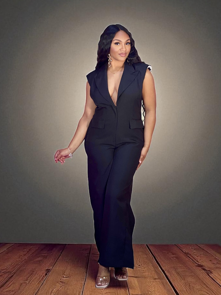 Exposed Shoulder Jumpsuit-Black