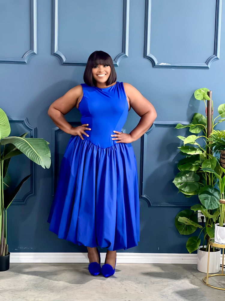 Spring Balloon Dress Plus-Blue
