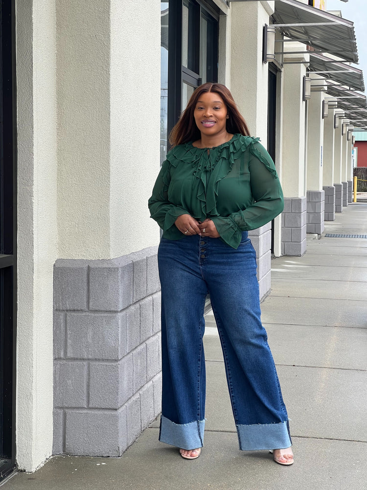 Sheer Chiffon Blouse Plus (Hunter Green)
