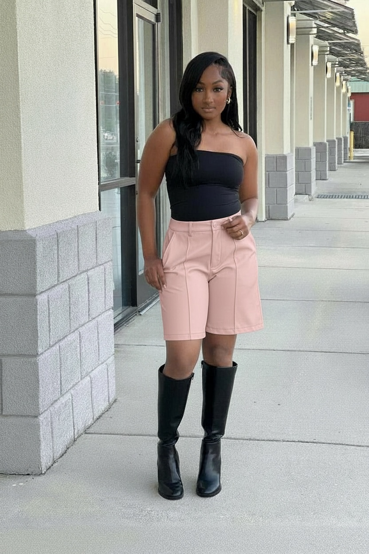 Solid Faux Leather Jorts (Blush Pink)