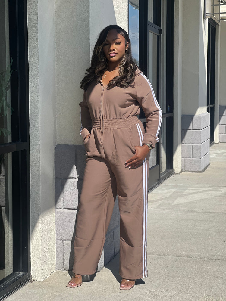 Zip-up Hooded Jumpsuit-Taupe