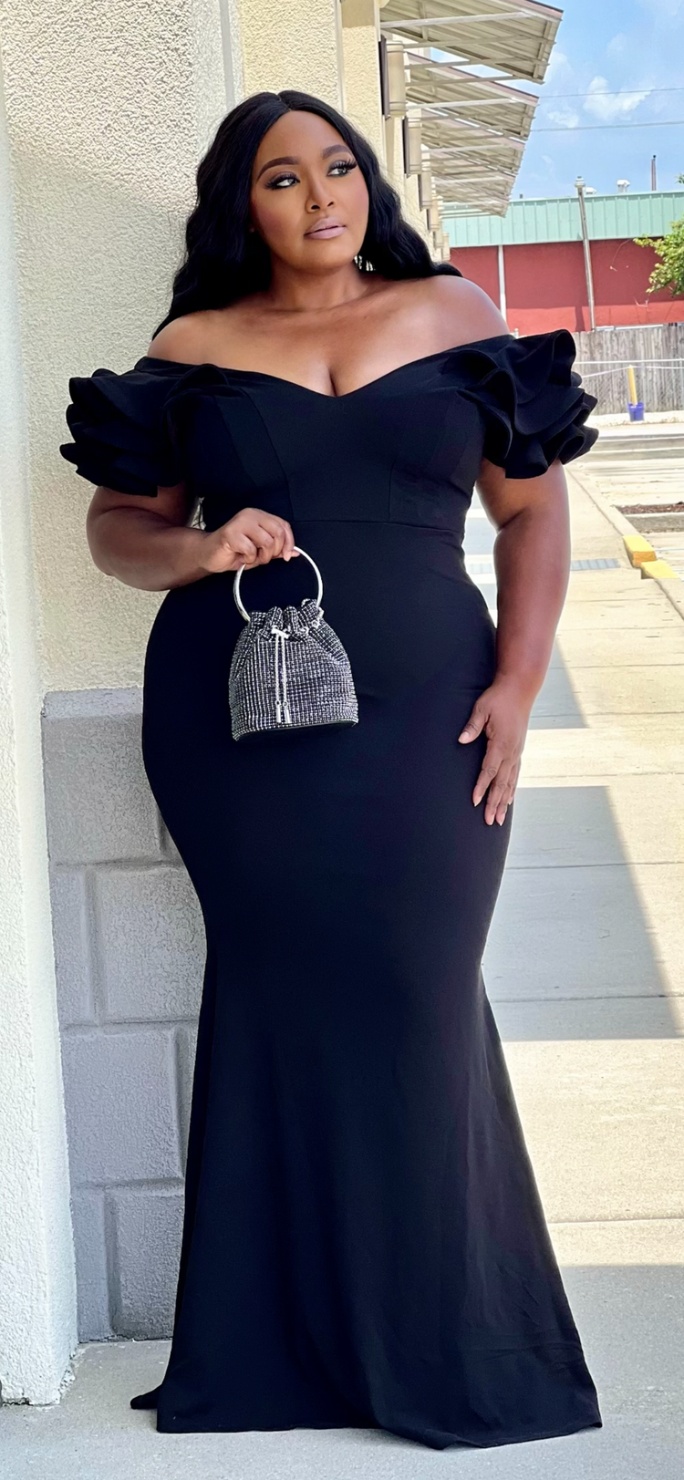 Ruffle My Shoulder Gown Plus