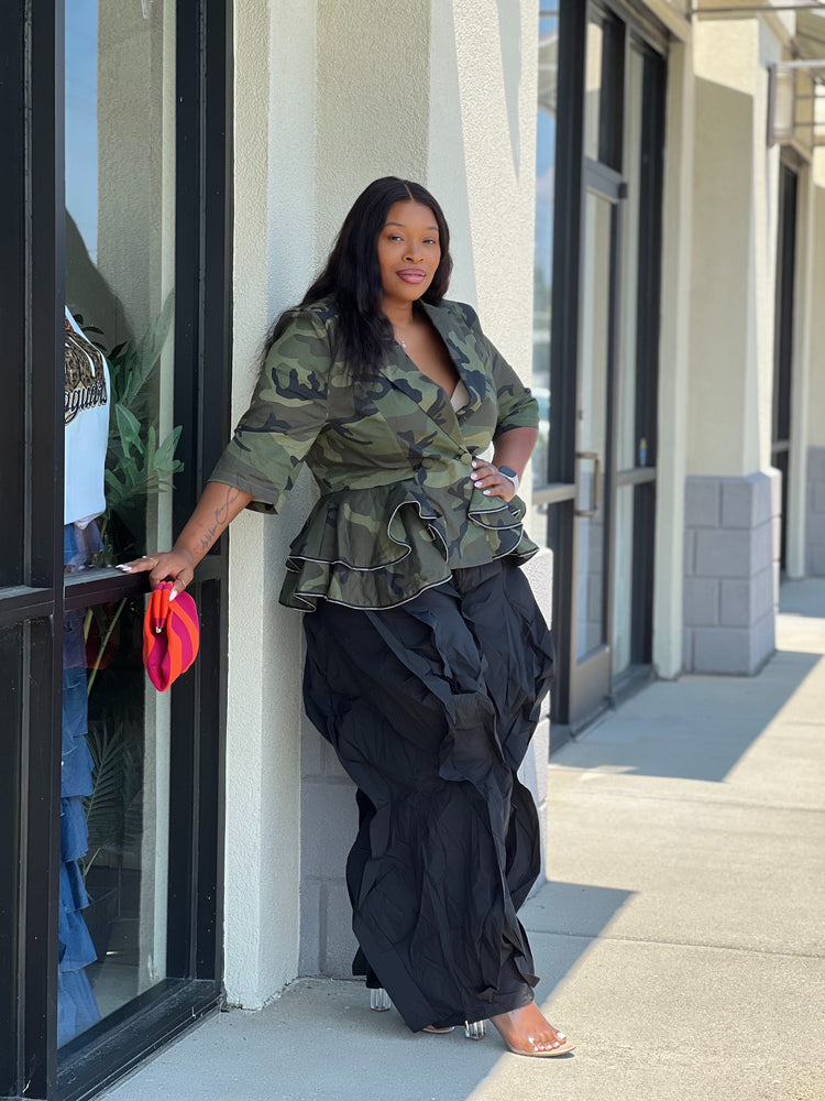 Clearly Camouflage Peplum Blazer Top Plus