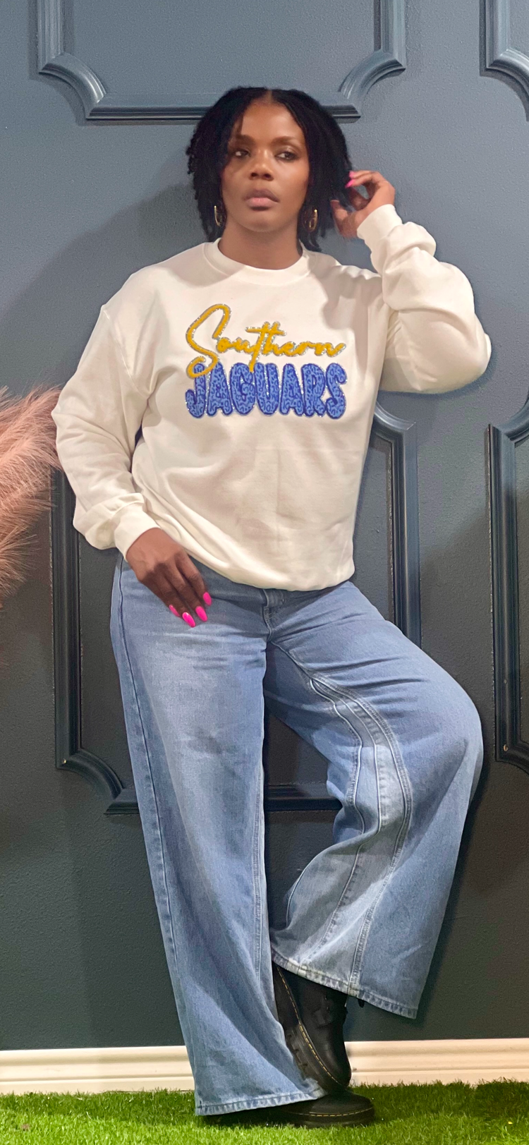 Southern Jaguar Patch Sweatshirt Reg/Plus-White