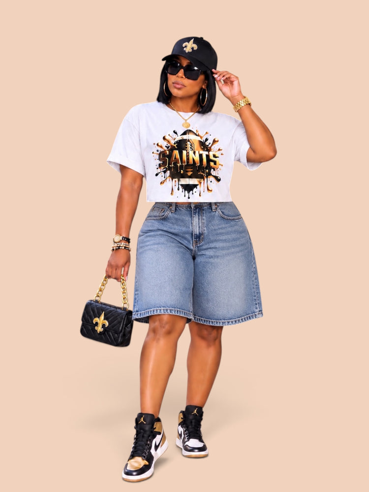 Saints Cropped Tee Shirt-White