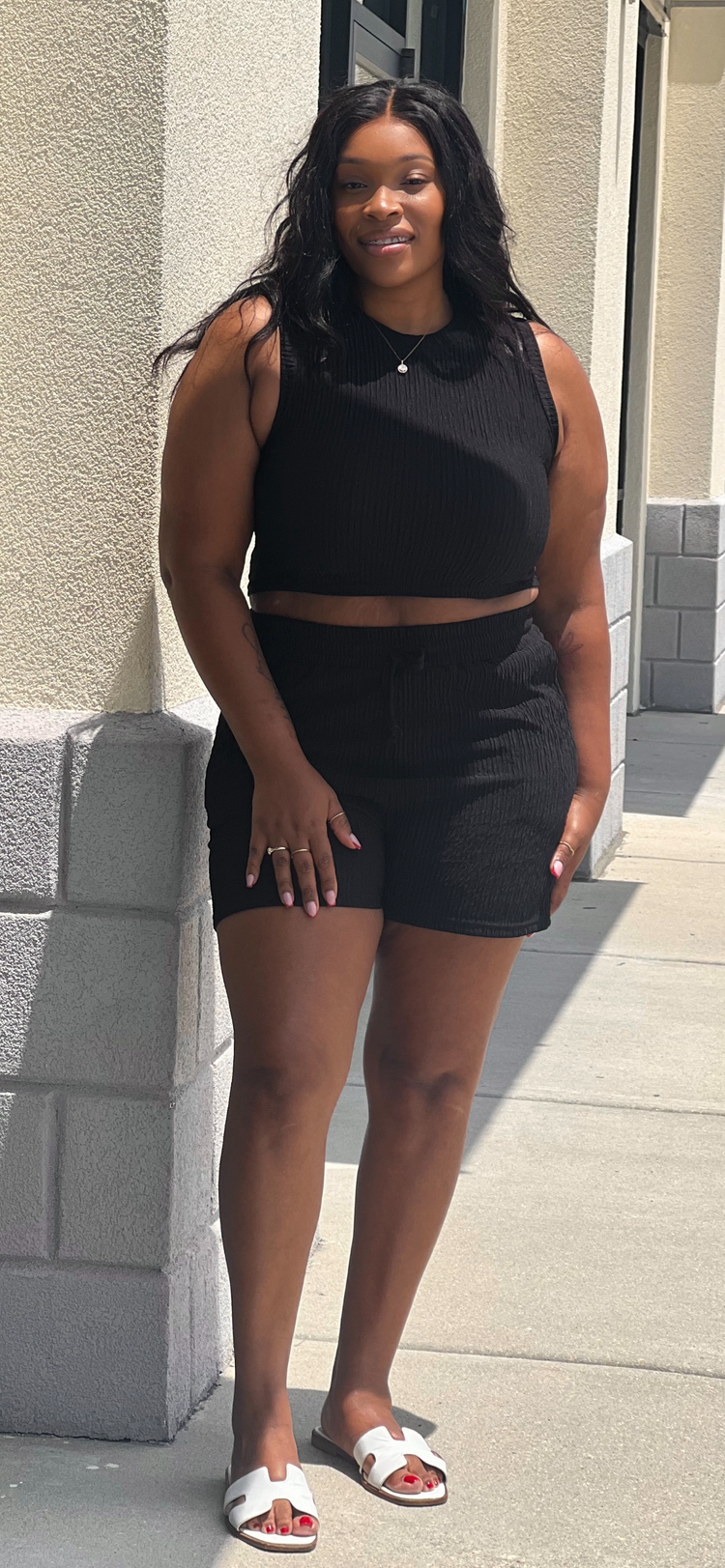 Casual Crinkle S Set-Black