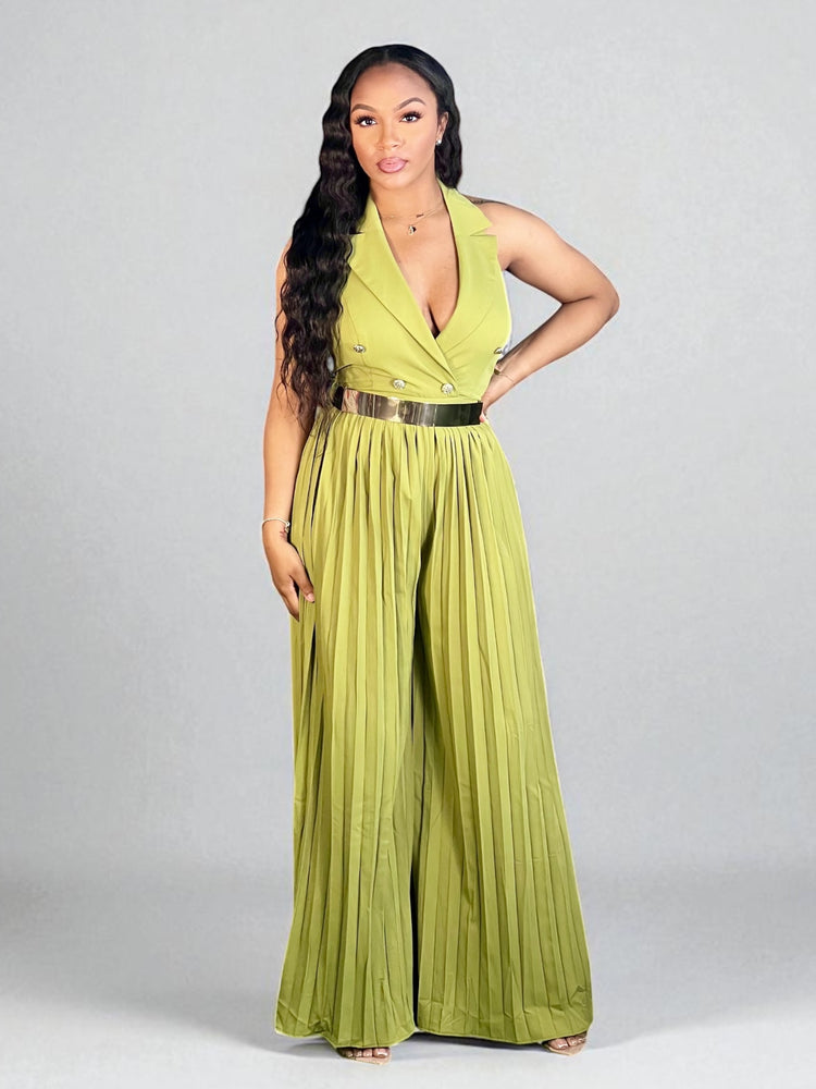 Seaux Pleated Jumpsuit-Olive