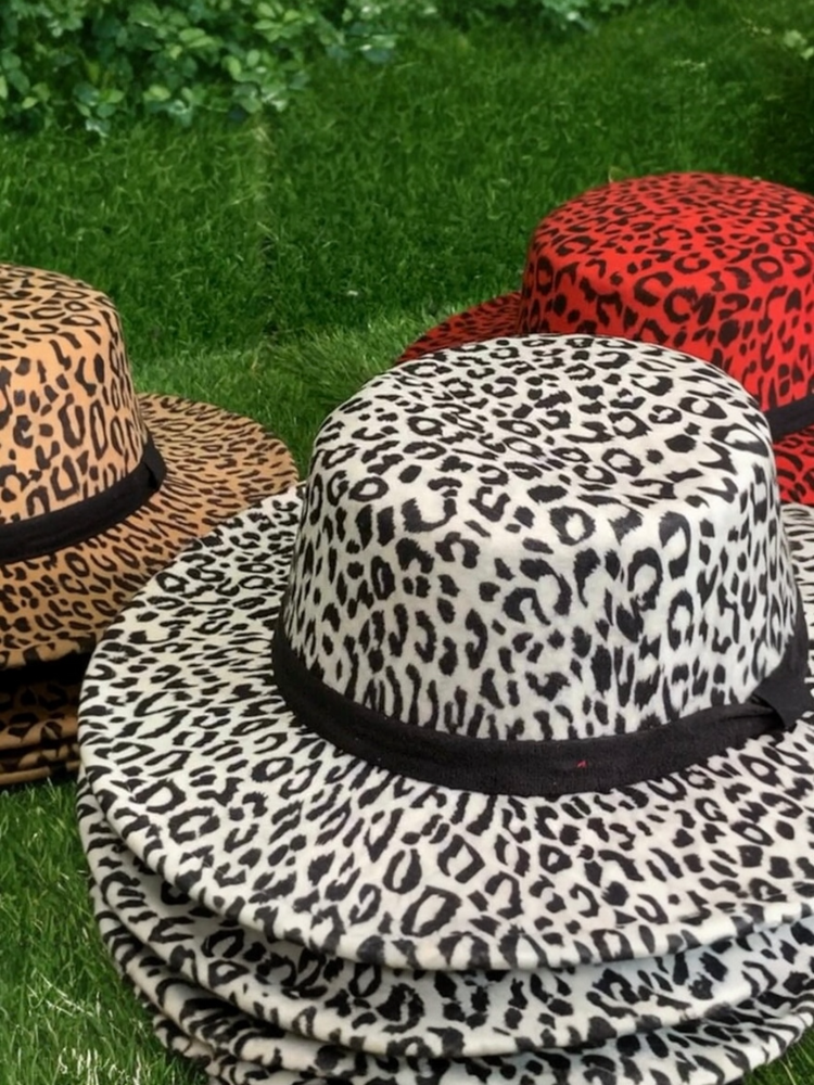 Animal Print Flat Fedora Hat