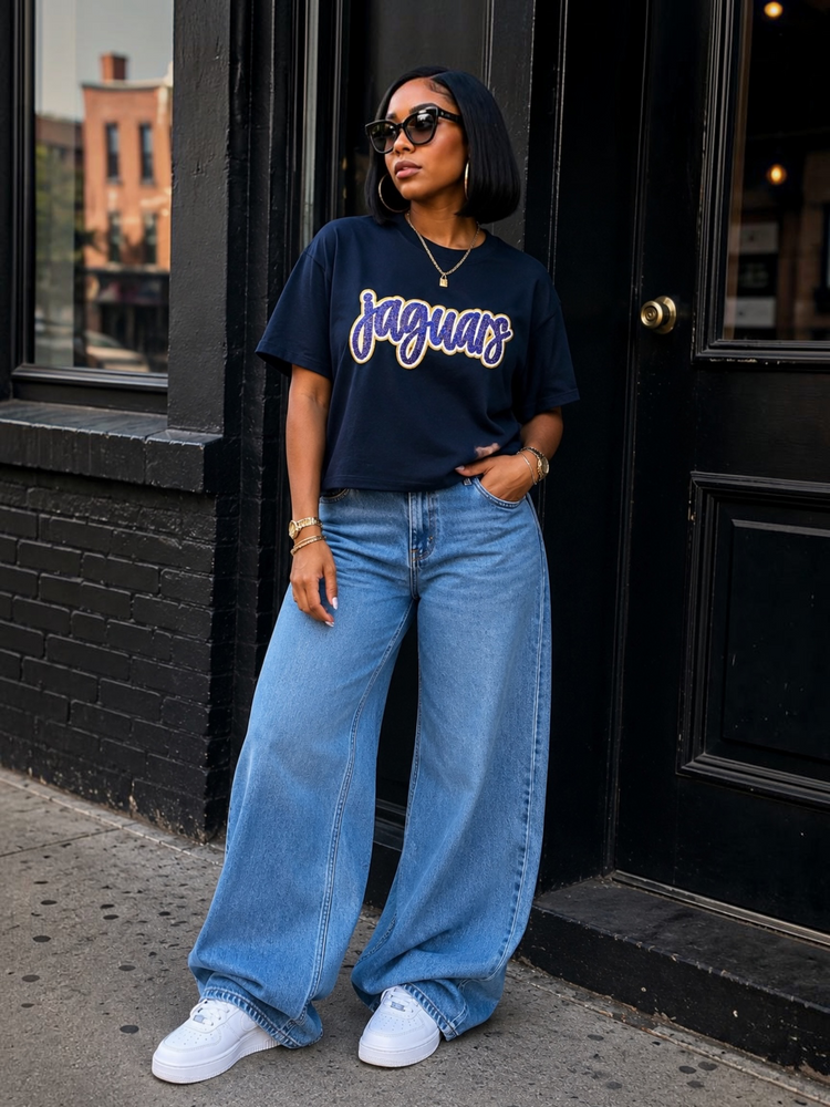 Navy Jaguar Crop Tee Shirt