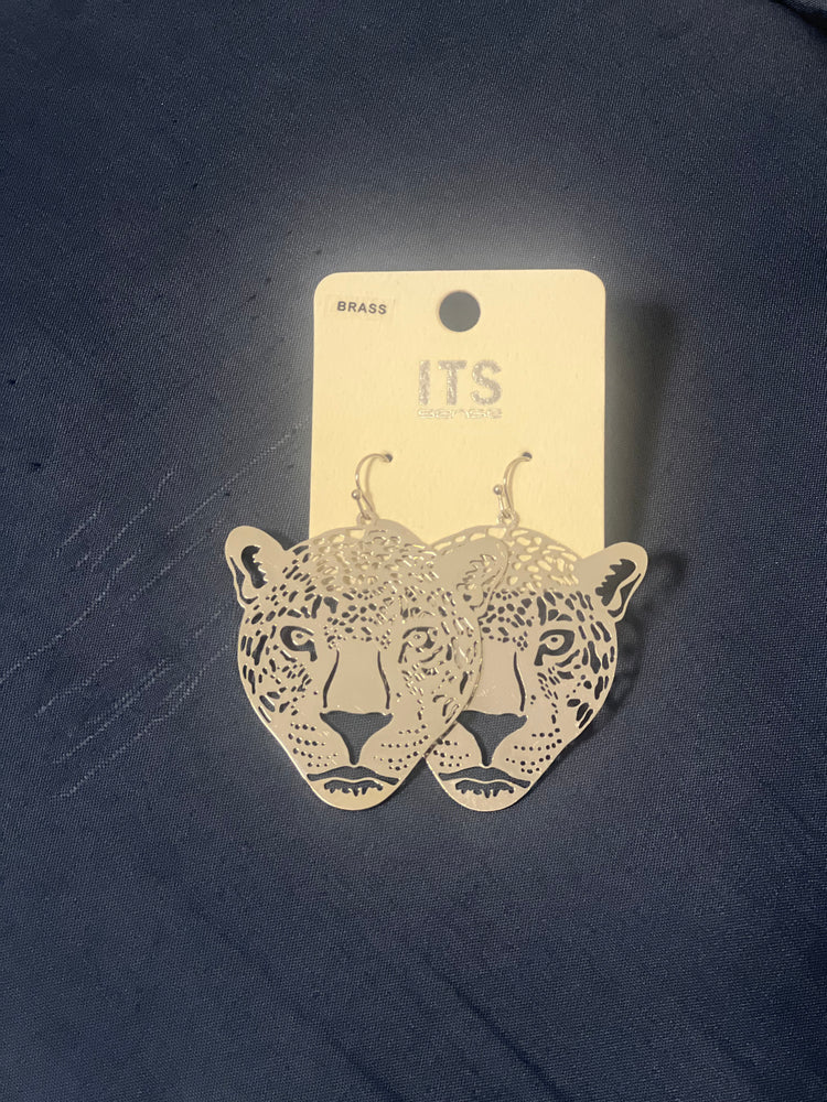 Silver Jaguar Face Earrings