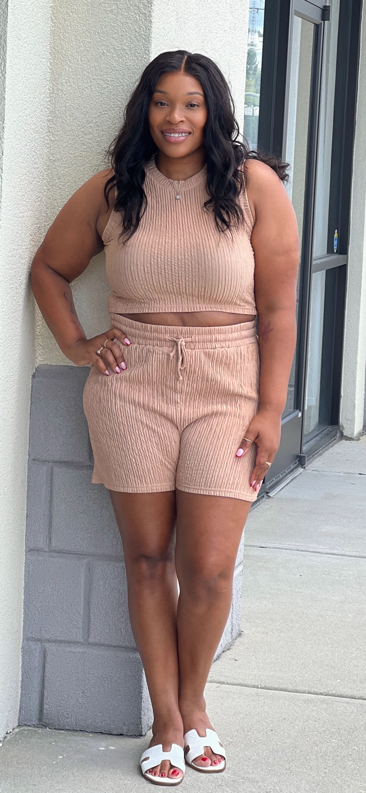 Casual Crinkle S Set-Beige