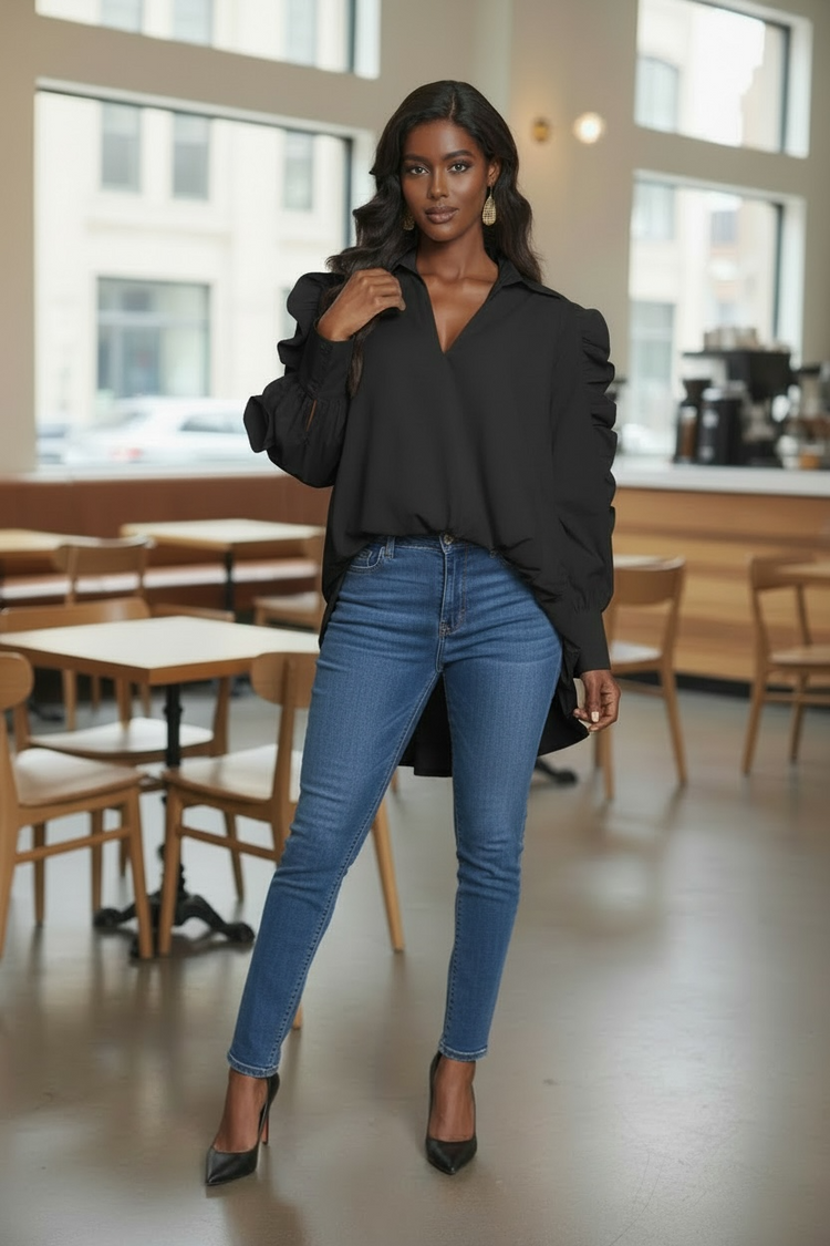 Ruffled Statement Blouse (Black)