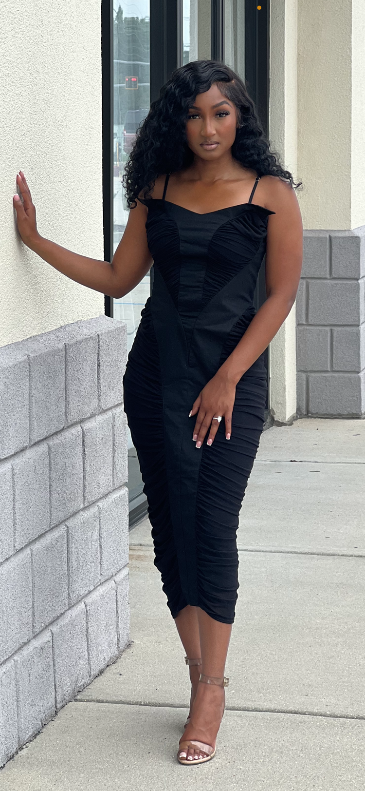 Black Ruched Sided Dress
