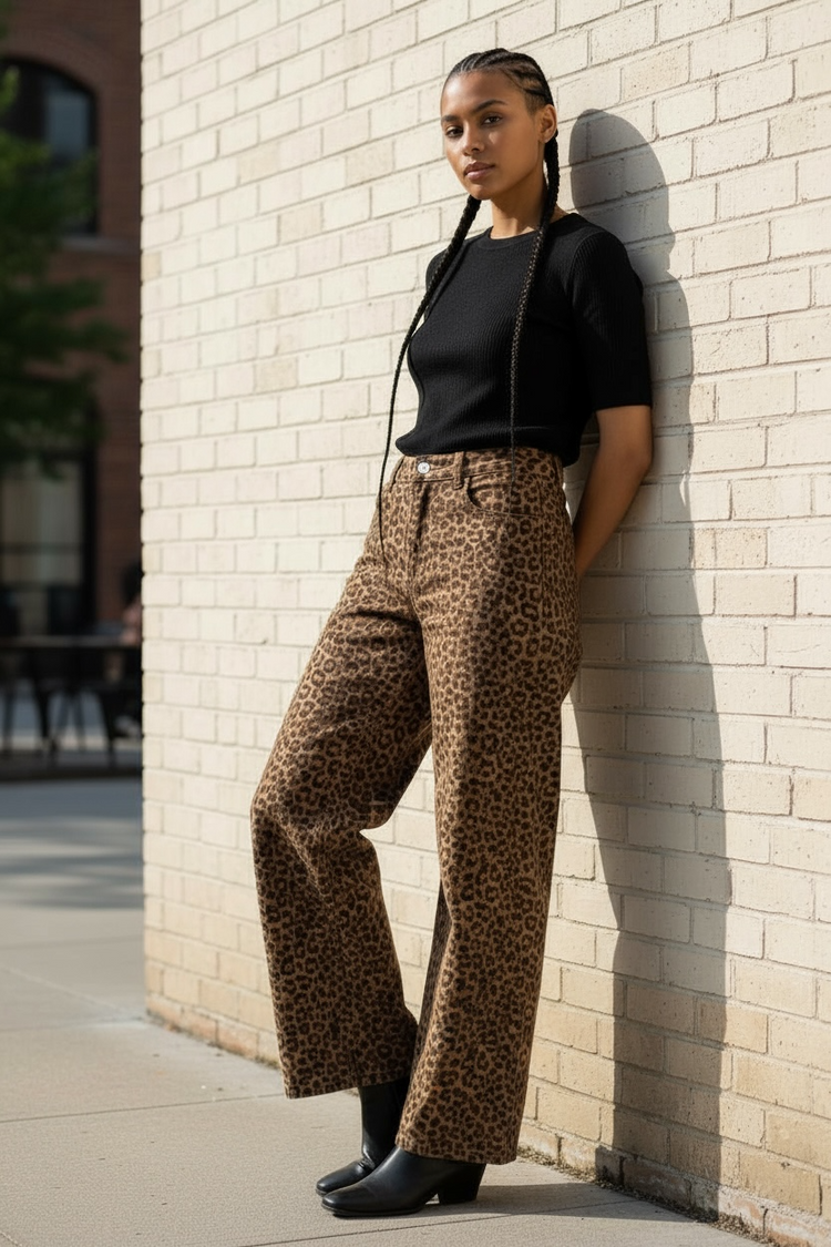 Denim Leopard Print Jeans
