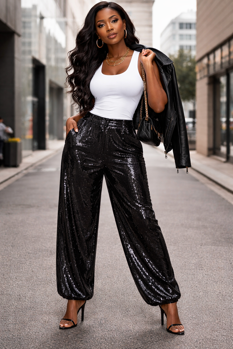 Black Sequin Jogger Pants