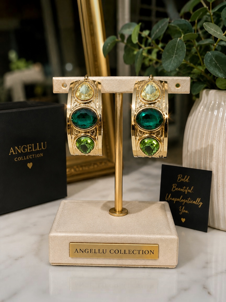 Green Stone Hoop Earrings Alc