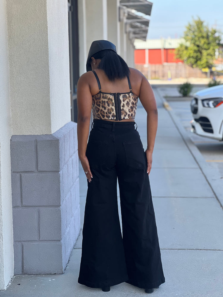 Black Wide Leg Denim Jeans