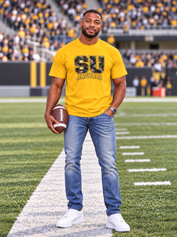 Camouflage SU Jaguars Tee Shirt-Gold