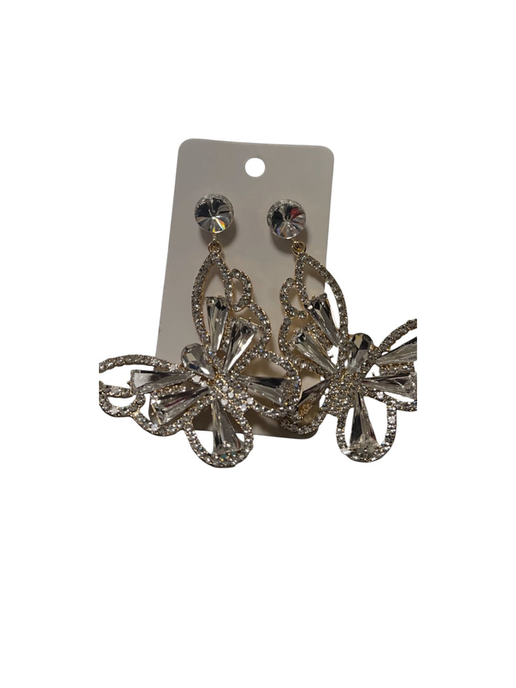 Gold/Clear Stone Butterfly Earrings Alc