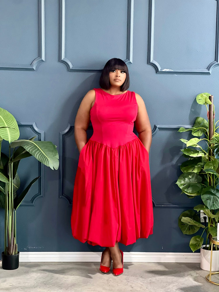 Spring Balloon Dress Plus-Red