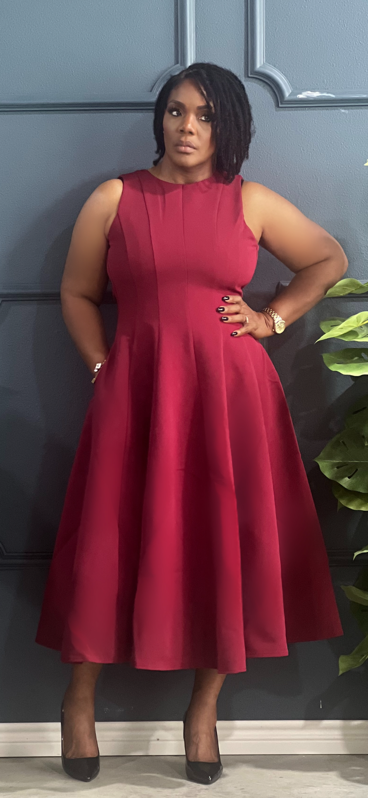 Sophisticated Look Dress-Burgundy