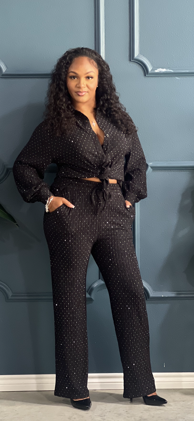 Casual Crinkle Lady Set-Black
