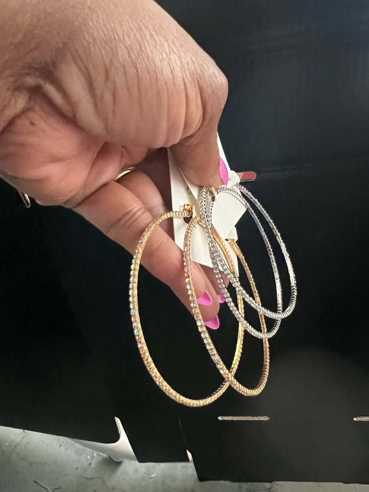 Thin Stone Hoop Earrings (2 colors)