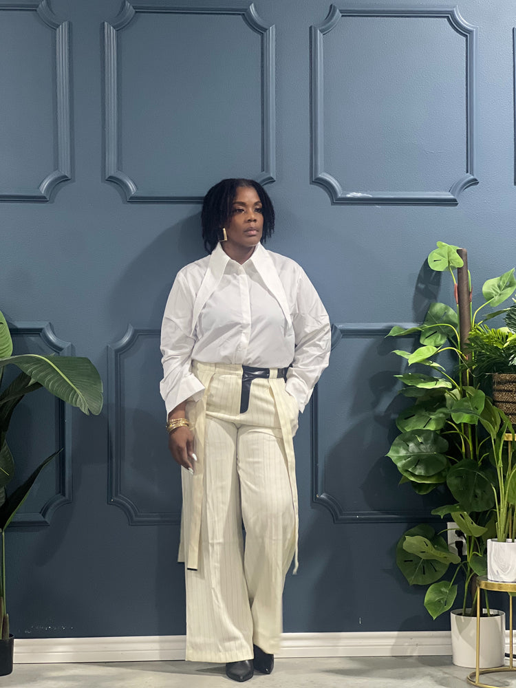 Dramatic Long Collar Top-White