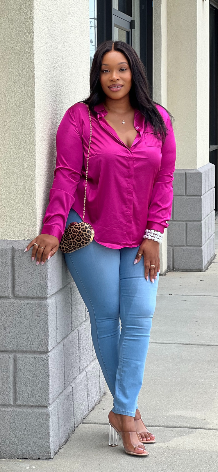 New Satin Blouse-Magenta