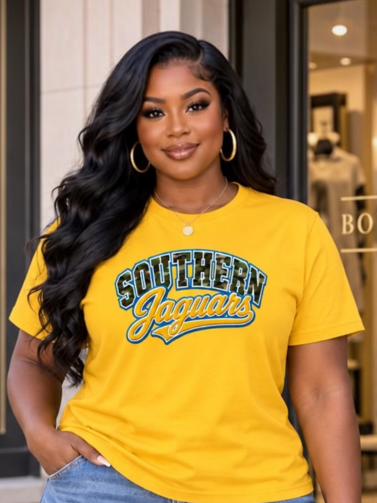 Camouflage Print Southern Jaguars Tee Shirt-Gold