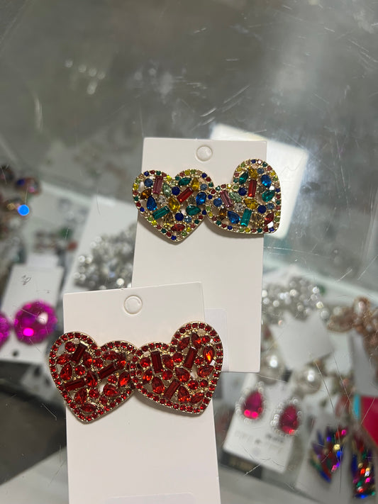 Stud Stoned Heart Earrings ALC (3 colors)