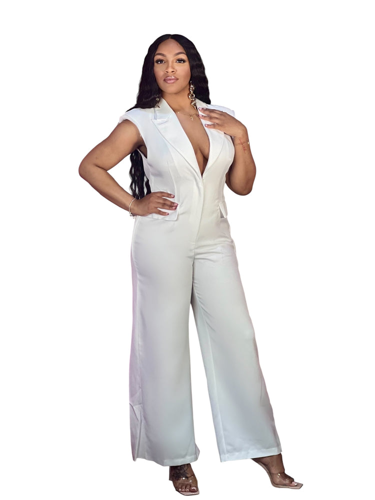 Exposed Shoulder Jumpsuit-White