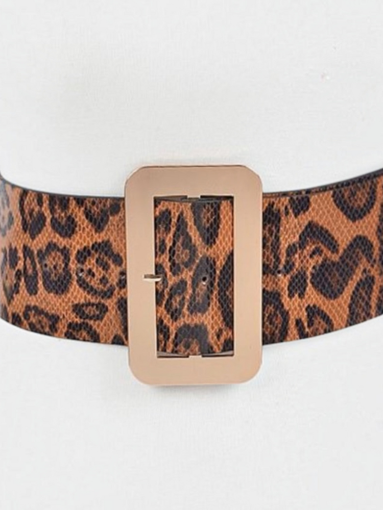 Wide Animal Print Belt-Gold Buckle