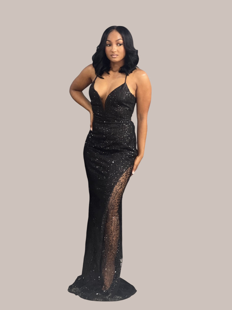Black Glitter Sequin Gown