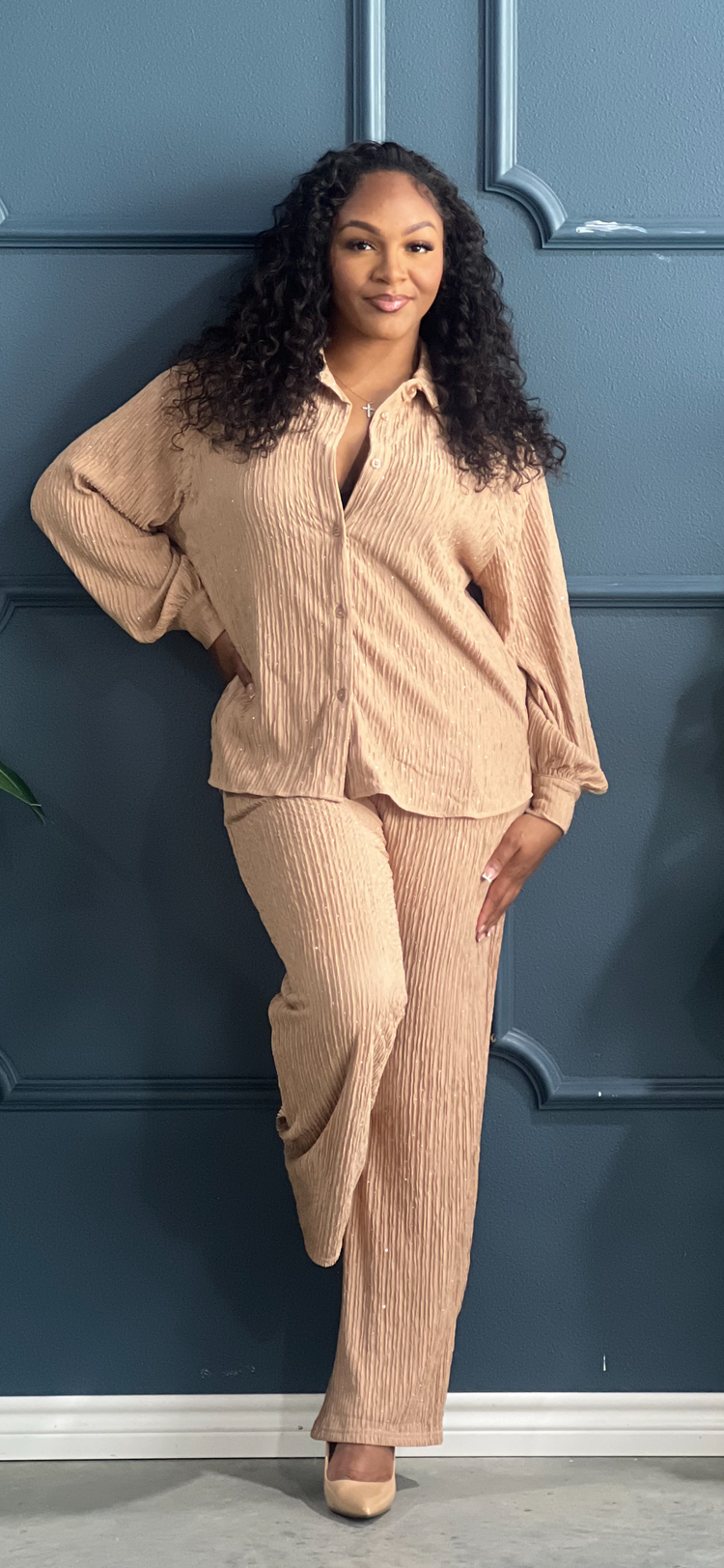 Casual Crinkle Lady Set-Mocha