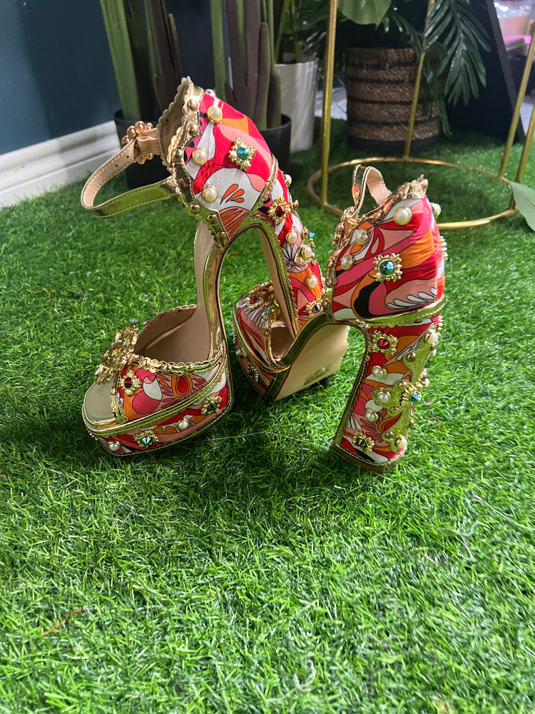 Red Be-Jewel Heels