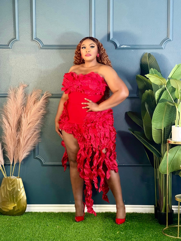 Beautiful Vine Party Dress Plus-Red