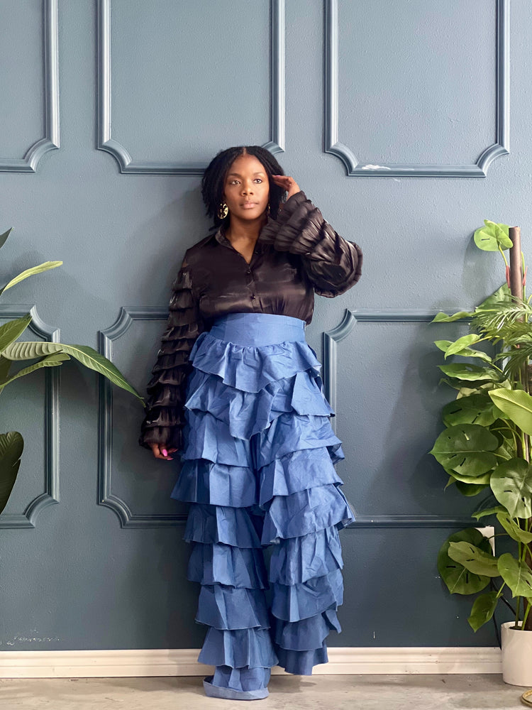 Denim Tier Pants-Med Denim