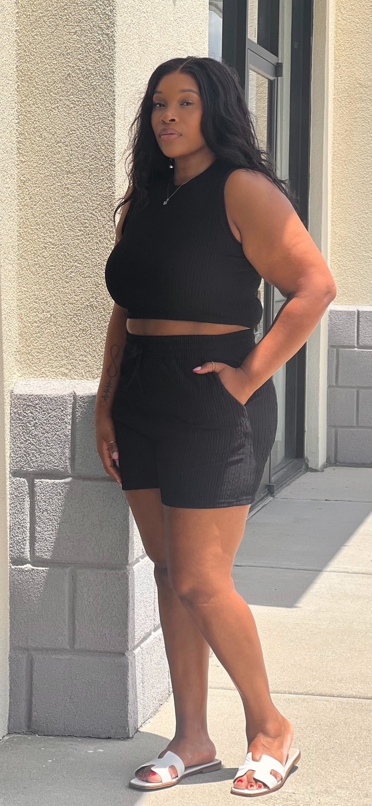 Casual Crinkle S Set-Black